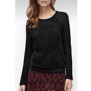 Ann Taylor Black Embroidered Lace Front Sweatshirt SIZE (XS) EUC